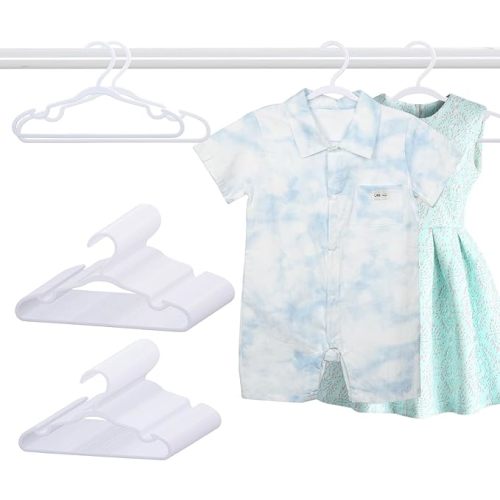 100 Pack White Baby Hangers 11.42 Inch & 12.91 Inch Each 50 Pack - Kids Non-Slip Clothes Hangers for Infant & Child, Durable Plastic Children's Hangers for Closet, Pants, Coats, Skirts
