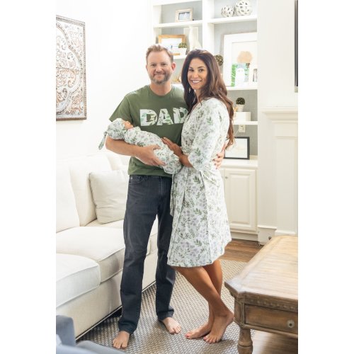 Maternity Nursing Labor Delivery Hospital ROBE & Matching Baby SWADDLE Blanket Set + Dad Daddy T-shirt /Baby Shower Gift/Baby Be Mine/Morgan