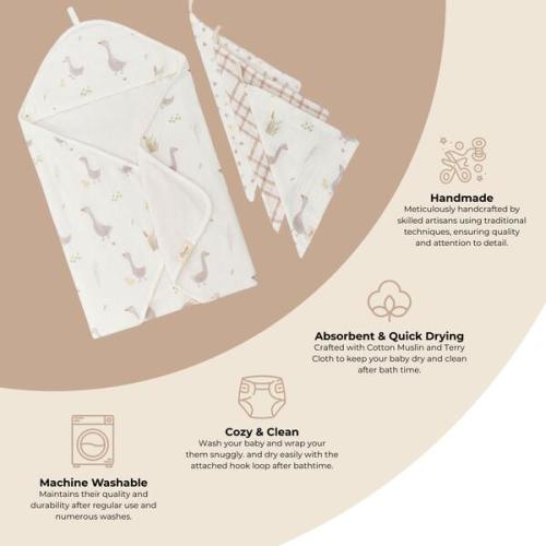 Charlie Farmhouse Goose Baby Bath Towel & Wash Cloth Set - Crane Baby | Maisonette