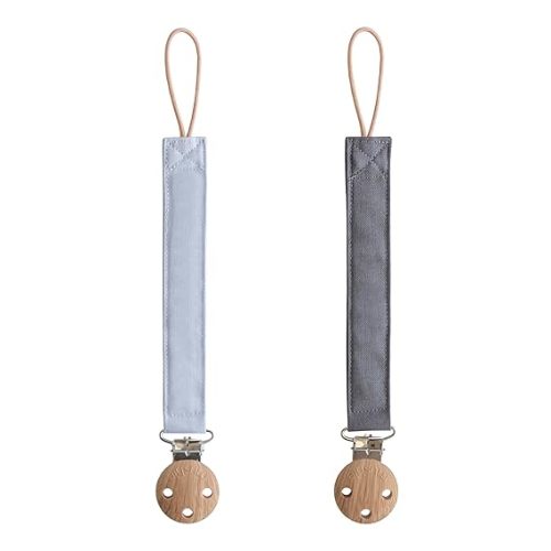 mushie Linen Baby Pacifier Clip Holder (Olive/Shifting Sand) | Soft Linen Fabric, BPA-Free Clip, 2 Pack, Universal Fit