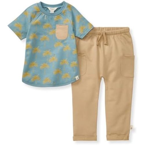 Burt's Bees Baby Baby Boys' Shirt and Pant Set, Top & Bottom Outfit Bundle, 100% Organic Cotton