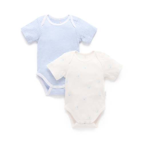 Blue 2 Pack Easy Neck Sort Sleeve Bodysuit - Baby Bodysuits - Purebaby - Purebaby