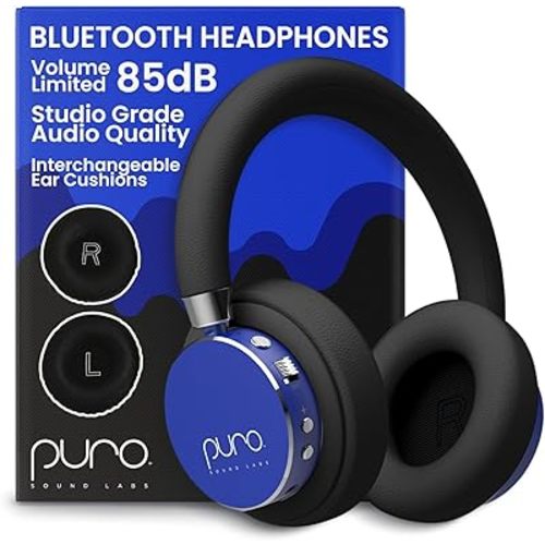 Puro Sound Labs BT2200 Plus Kids Bluetooth Headphones – Volume-Limiting 85dB, Studio-Grade Audio, Over-Ear & Comfy Design, 20-Hour Battery Life, Easy to Connect Wireless Headphones for Kids, Blue