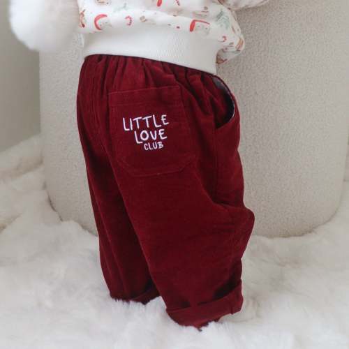 ‘Little Love Club’ Corduroy Pants - Burgundy
