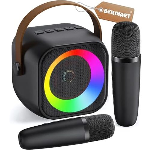 Mini Karaoke Machine,Portable Bluetooth Speaker with 2 Wireless Microphones
