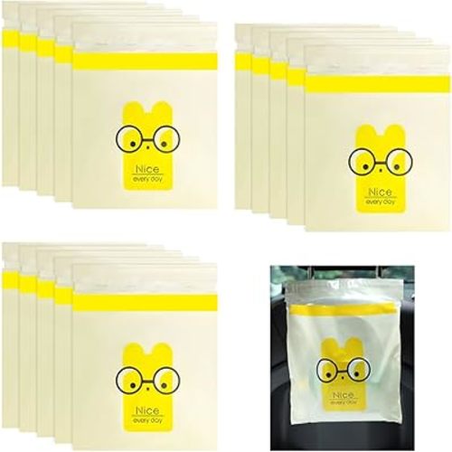15 PCS Car Trash Bags, Easy Stick-On Disposable Car Garbage Bags Leak-Proof Vomit Bags, Waterproof Self Adhesive Cleaning Bags for Vehicles Bedrooms Offices, Car Accessories (Little Yellow Man)