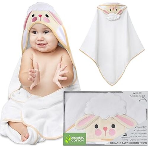 Mother's Choice Baby Hooded Towel - Large Size Cotton, Ultra-Soft & Absorbent Bath Towel for Newborns, Infants, Toddlers, Boys & Girls with Animal Hood (Sheep)