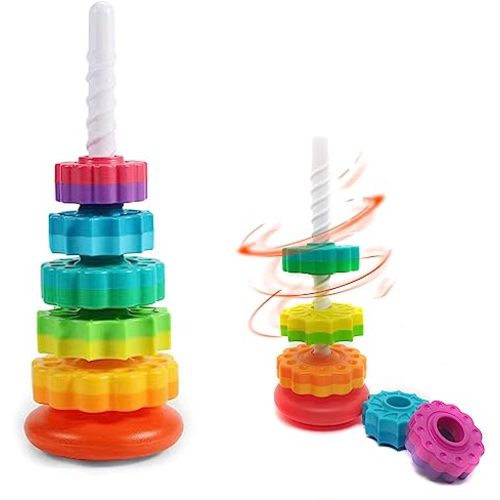 LBAIBB (1 PCS Spinning Stacking Toy,Spin Toy for Toddlers 1-3,Sensory Toys for Toddlers 1-3,Rainbow Spin Tower,Autism Spin Stack Toys,Suitable for Gifts for Boys and Girl