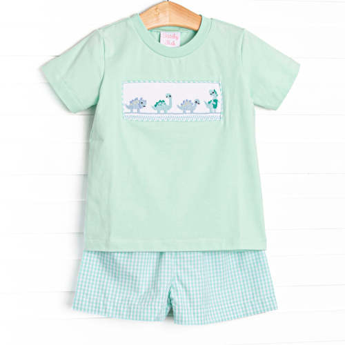 Dinosaur Days Smocked Short Set, Mint – Stitchy Fish