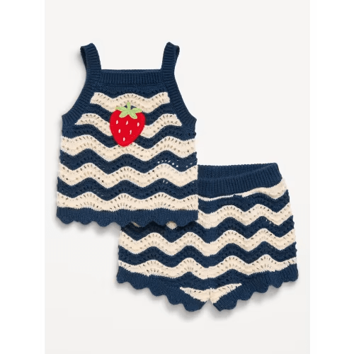 Sleeveless Striped Sweater-Knit Top and Shorts Set for Baby