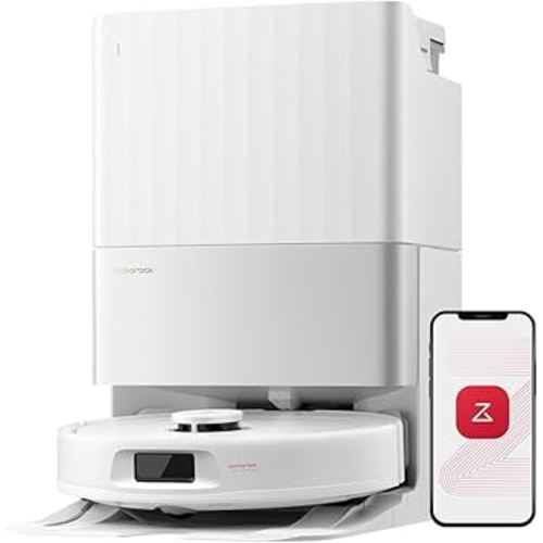 roborock Qrevo S5V Robot Vacuum and Mop, FlexiArm Edge Mopping, 12,000Pa Suction, Dual Zero-Tangle System, Smart Obstacle Avoidance, 10mm Mop Lifting, Auto Mop Washing & Warm Air Drying, White