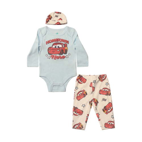 Disney Clothes Baby Boys Bodysuit, Pants & Hat 3-Piece Outfit Set – Mickey Mouse, Lion King, Stitch, Pooh, Cars, & Spiderman (0/3M–6/9M)