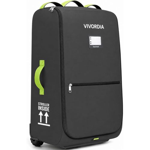 Stroller Travel Bag for Airplane,Compatible with UPPAbaby Vista V1/V2/V3,Cruz V1/V2/V3, Padded Gate Check Stroller Bag with Large Jagged Wheels, Reinforced Bottom, External Pocket (Black)