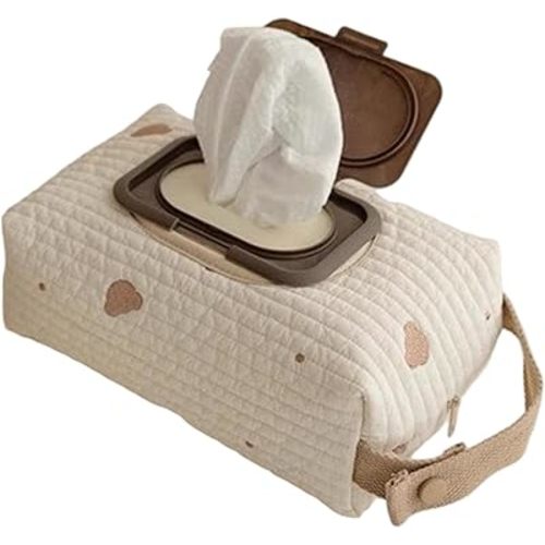 Diaper Bag Organizer, Bear Pattern Diaper and Wipes Pouch with Handle, Washable Reusable Embroidery Baby Wipes Storage Bag for Travel, XmasDecor