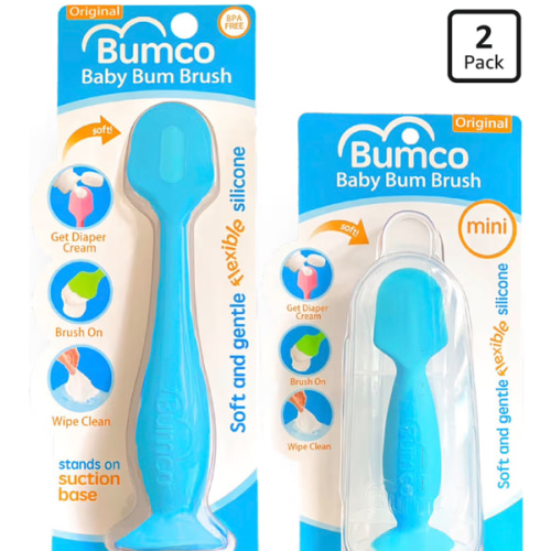 Bumco 2-Pack Full-Size & Mini Baby Bum Brush Bundle (Gray/Blue)