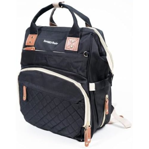 SNUGGY BABY Diaper Bag with Changing Station, Diaper Backpack with Changing Pad, Portable Diaper Organizer, Insulated Bottle Holders, Large Capacity, Water-Resistant Travel Bag (Black)