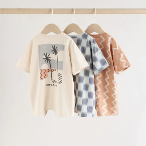 Buy Neutral Sunbaked Printed Button Through Jersey Baby Rompers 3 Pack from Next USA