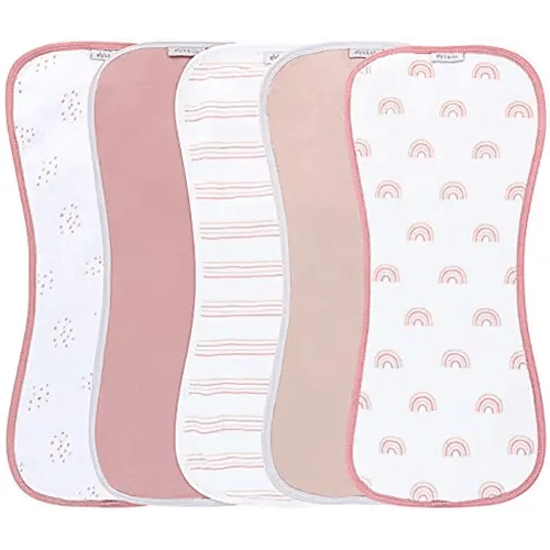 Ely's & Co. Baby Burp Cloths - 5pc Hourglass Shape With Extra Absorbent - Baby Bibs & Burp Cloths Baby Girl And Baby Boy, Newborn Essentials (Pink Rainbow Combo)