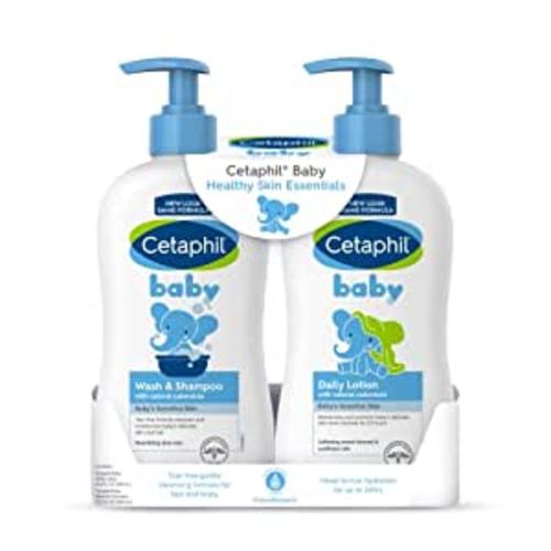 Amazon.com : Cetaphil Baby Wash & Shampoo Plus Body Lotion, Healthy Skin Essentials, Head to Toe Hydration for up to 24 Hours, for Delicate, Sensitive Skin, 2-Pack,White : Baby