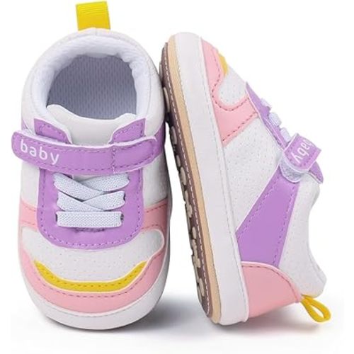 TsQiiane Newbron Baby Boys Girls Retro Sneakers Pu Leather Rubber Sole Walking Shoes Toddler Non-Slip First Walkers Infant Slippers Crib Shoes