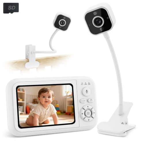 Baby Monitor with Camera and Audio, No WiFi, with Clip for Crib & Stand | Portable 3.5" HD IPS Video Screen, 2.4G FHSS, Auto Night Vision, 2-Way Smart VOX mode, Feed Rem, Temp Sense, Travel & Nursery