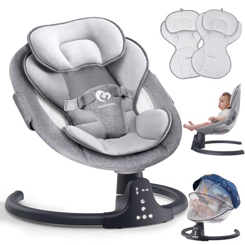 Bluetooth Baby Swing for Infants, Compact & Portable Baby Swing, 3 Seat Positions, 5 Swing Speed, 10 Music, Remote Control, USB Plug-in Power, Reversible Cushion for All Seasons