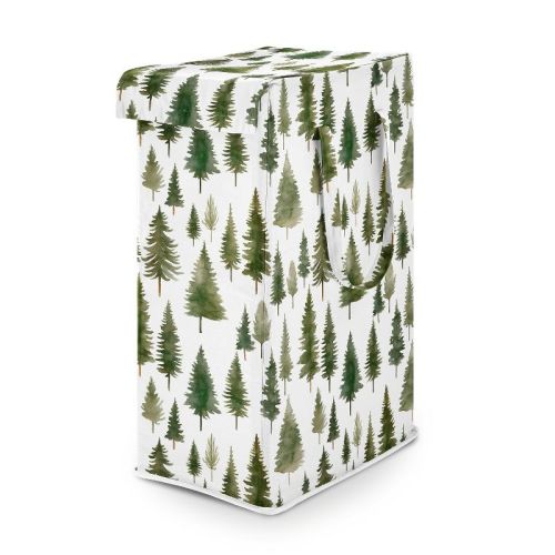 Sweet Jojo Designs Foldable Laundry Hamper with Handles Woodland Pine Tree Green and White