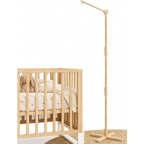 Crib Mobile Arm Wooden Floor Standing - 61 Inches Mobile Arm for Crib|Movable Baby Mobile Hanger|Strong Anti-Dumping Attachment|Natural EU Beech Wood|Thicker Pole|Boho Nursery Decor