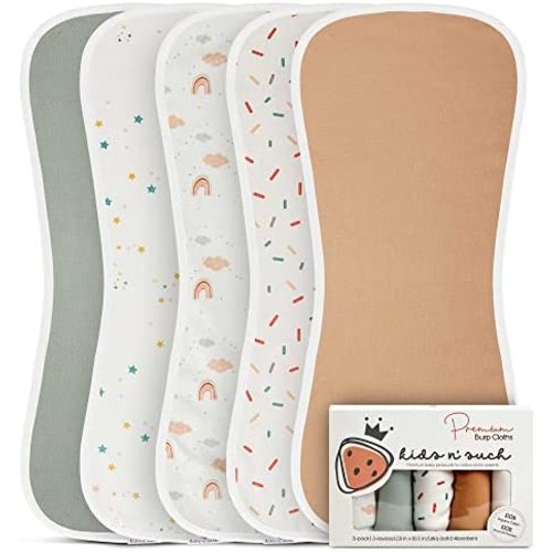 Baby Burp Cloths - 5 Pack, Extra Large & Soft, 3 Layer, Ultra Absorbent Cotton Burp Rags - Burp Clothes for Baby boy & Girl, Burp Clothes, Newborn Towel, Baby Bibs & Burp Cloths Sets