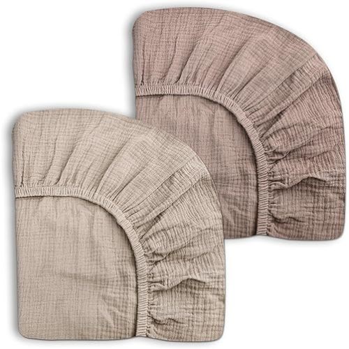 Crib Sheets 2 Pack Fitted Crib Mattress Sheet 28" x 52" Muslin Beige & Vintage Taupe