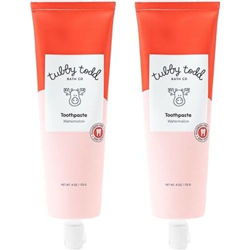 TUBBY TODD Fluoride Free Kids Toothpaste - Made with Xylitol - Safe Toothpaste for Baby, Toddler, Infant & Children - 4oz, 2 Pack - Watermelon Flavor