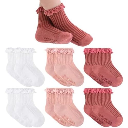 Baby Girl Ruffle Socks with Grips Soft Cotton Non Slip Ankle Socks
