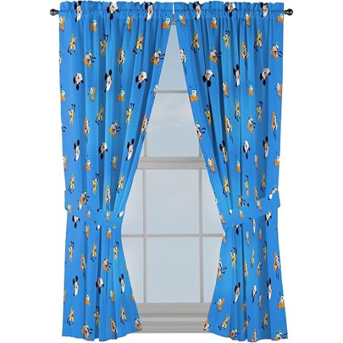 Jay Franco Window Curtains for Kids Bedroom 4-Piece Drape Set with 2 Tiebacks, Blue - Mickey Mouse, 42" W x 63" L (Pack of 2)