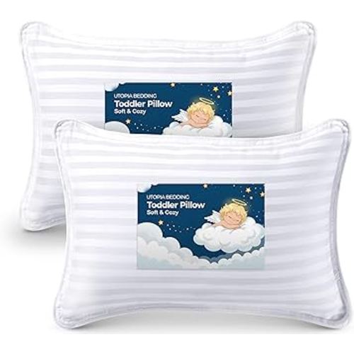 Utopia Bedding Toddler Pillow (White, 2 Pack), 13x18 Pillows for Sleeping, Soft and Breathable Cotton Blend Shell, Small Kids Pillow Perfect for Toddler Bed and Travel (Intended for Age 2 and up)