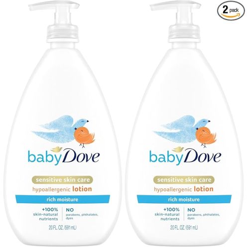 Baby Dove Sensitive Skin Care Body Lotion For Delicate Baby Skin Rich Moisture With 24-Hour Moisturizer, 20 fl oz (Package May Vary) (Pack of 2)