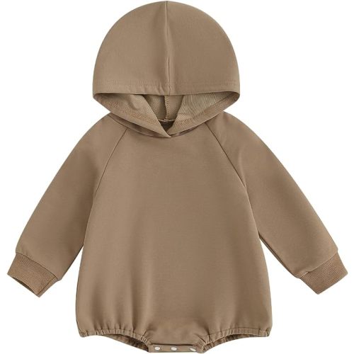 Thorn Tree Newborn Baby Boys Hooded Sweatshirt Long Sleeve Solid Romper Infant Baby Fall Winter Spring Outfits