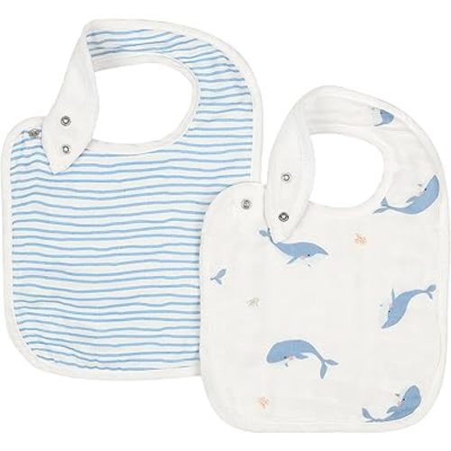 Bamboo Little Baby Bibs (Pack of 2) - Bibs with Adjustable Snaps- Absorbent Terry Backing