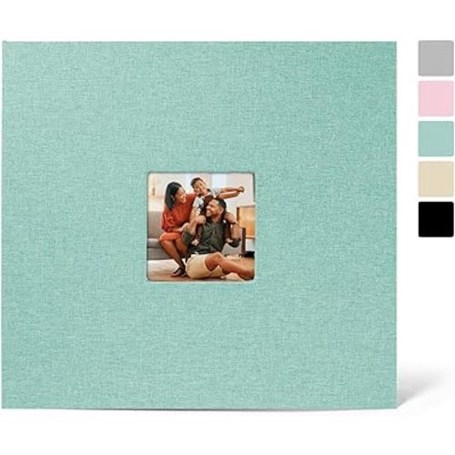 12x12 Inch Large 3 Ring Binder Scrapbook Album, Linen Cover Scrap Books 30 Pocket with Plastic Sleeves Protectors Display 60 Pages 12 x 12 Art Portfolio for Wedding Baby Adventure (Cyan Blue)
