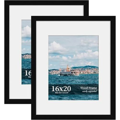 16x20 Picture Frame Set of 2, Wood Frame with Real Glass, Wide Border