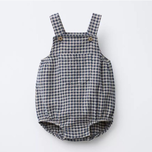 GINGHAM ROMPER - Navy Blue