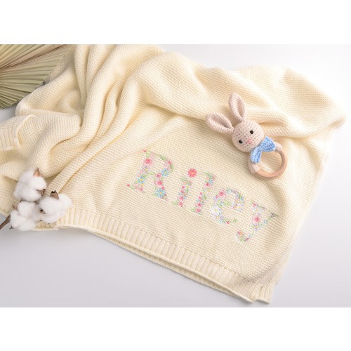 Embroidered Baby Blanket, Soft Cotton Knit Baby Blanket, Custom Baby Name Blanket, Baby Shower Gift, Newborn Blanket, Keepsake Gift for Baby