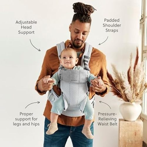 BabyBjörn Baby Carrier Harmony, Silver, 3D Mesh | 3-in-1 Ergonomic Baby Carrier; Newborn, Facing-in, Outward-Facing, and Back Carrying Positions Supported (7-40 lbs), Newborn to Toddler