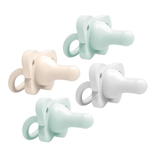 Dr. Brown's HappyPaci 100% Silicone Baby Pacifier, Contoured One-Piece Design, Gray, Green, Ecru, 0-6m, BPA-Free, 4-Pack