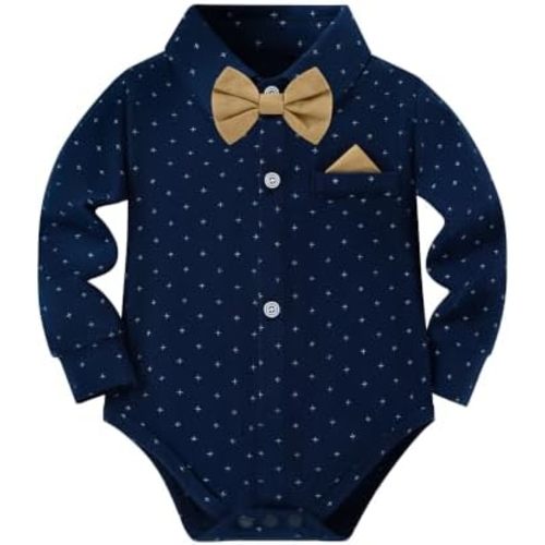YALLET Baby Boy Dress Clothes Button Up Shirt Bodysuit Bow Tie Romper 0-24M