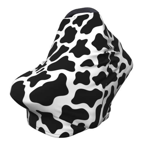 Fotbe Cow Print Black White Pattern Car Seat Covers for Babies, Nursing Breastfeeding Cover Infant Carseat Canopy, Soft Stretchy Carrier Cover