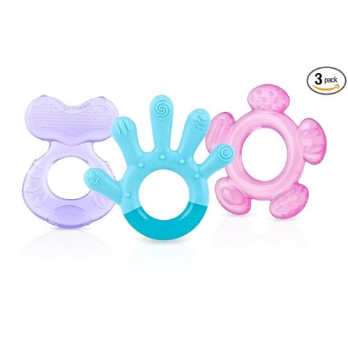 Nuby 3 Step Soothing Teether 3 Piece Set- Front, Middle, Back Teeth Teething- Pink/Purple, 3 m+