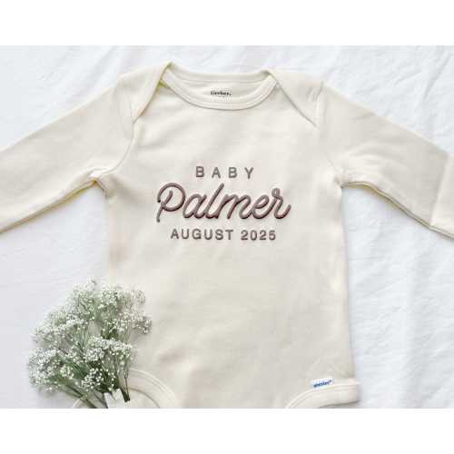 Personalized Pregnancy Announcement Baby ONESIES® Brand Bodysuit, Expected Due Date Baby Bodysuit, Custom Baby Name Bodysuit, Baby Keepsake