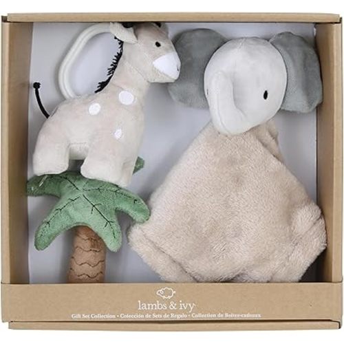 Lambs & Ivy Jungle 3-Piece Developmental Soft Plush Baby/Infant Toy Gift Set