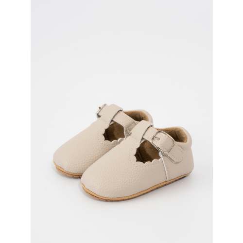 T-Strap Scalloped Buckle Shoes - Oatmeal