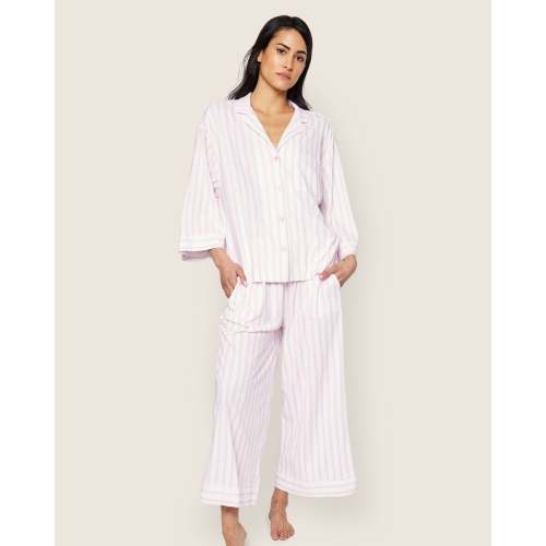 The Olivia Wide Leg Pima Pajama Set in Pink Stripe